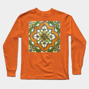 16th Century Spanish Floral Tile Pattern Long Sleeve T-Shirt